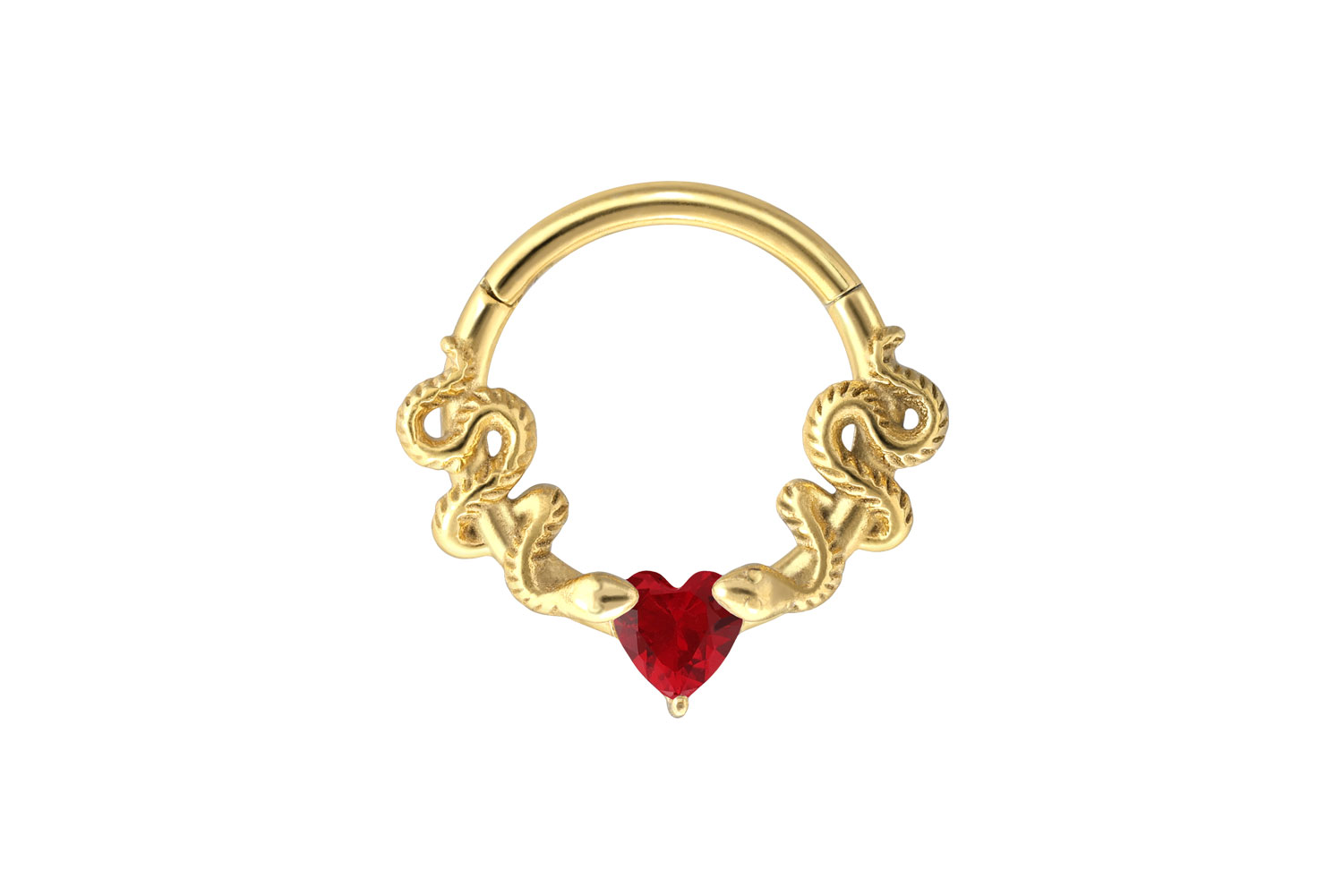 Chirurgenstahl Segmentring Clicker Piercing KRISTALLHERZ + 2 SCHLANGEN